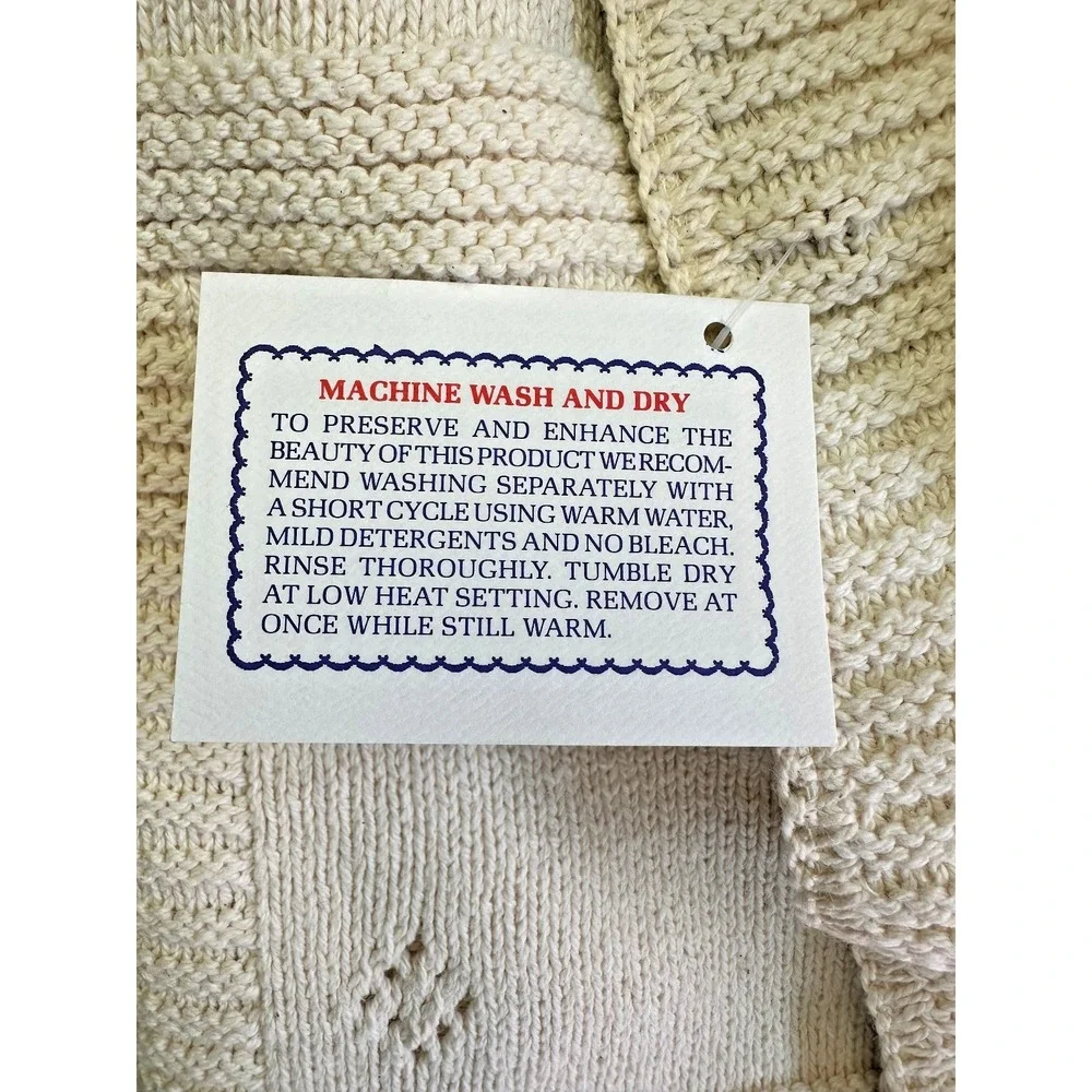 American Heritage North Bay Product Soft Spun Cotton‎ Hand Knit Throw Cream USA
